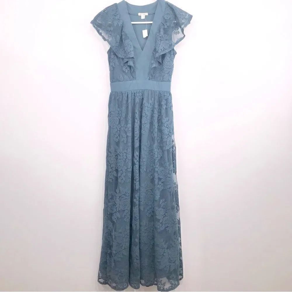 Francesca’s Miami Slate Blue Lace Sleeveless Modest Maxi Dress- New With Tags